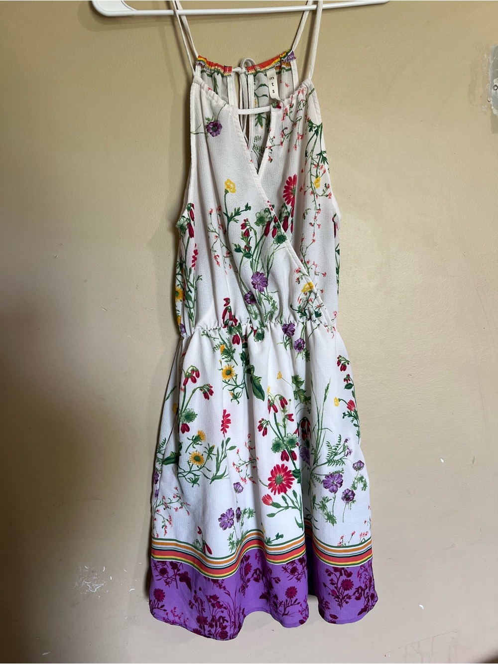 mts White Floral Midi Dress with Purple Border